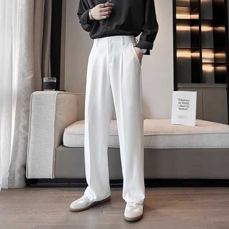 Wide leg gray pocket mens summer pants custom Chinese mens dress relaxed spring clothing mens suit Trouser official designer W24241123