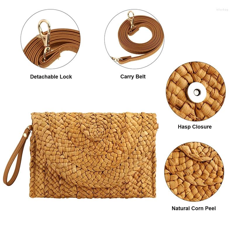 Shoulder Bags YYW Straw Envelope Clutch Handbag Women Summer Crossbody Bag With Strap Casual Handmade Woven Rattan Lady Purse Wallets B2