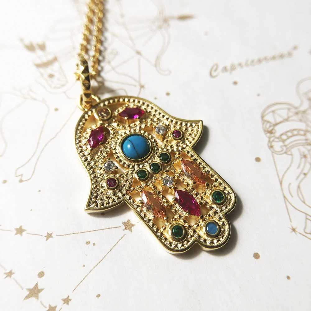 Charm necklace Fatima gold hand summer brand new retro exquisite jewelry European 925 sterling silver turquoise womens gift X241123