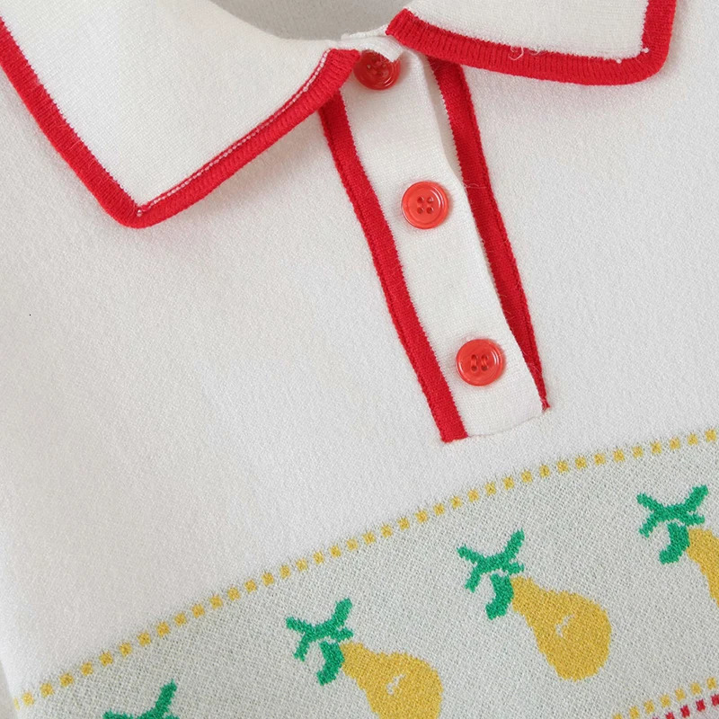 XEASY Women Suit Summer Fashion Knitting Cherry Short Sleeve Top Vintage Female High Waist Split Fork Skirt 2Piece Set 240423