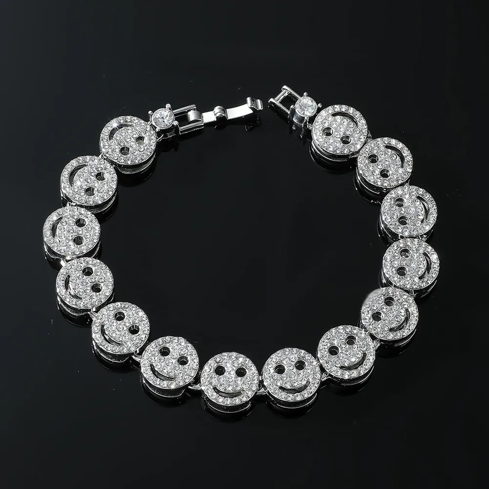 Men's Hip-Hop Style Smiling Face Charm Bracelet with Full Diamond Crystals - 18k Gold & Silver Plated
