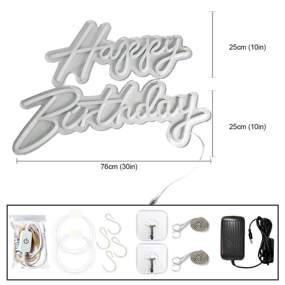Happy Birthday 30 Inches LED Neon Lighted Sign Transparent Acrylic Base Neon Sign for Birthday Backdrop Decor Party Favors Z241123