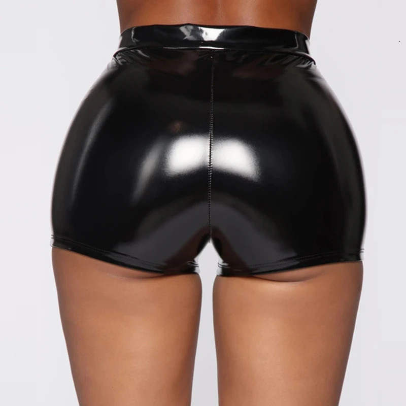 High Quality Women Sexy Shorts Summer Nightclub Costumes Females PU Leather Solid Color Waist Fashion Plus Size 240423