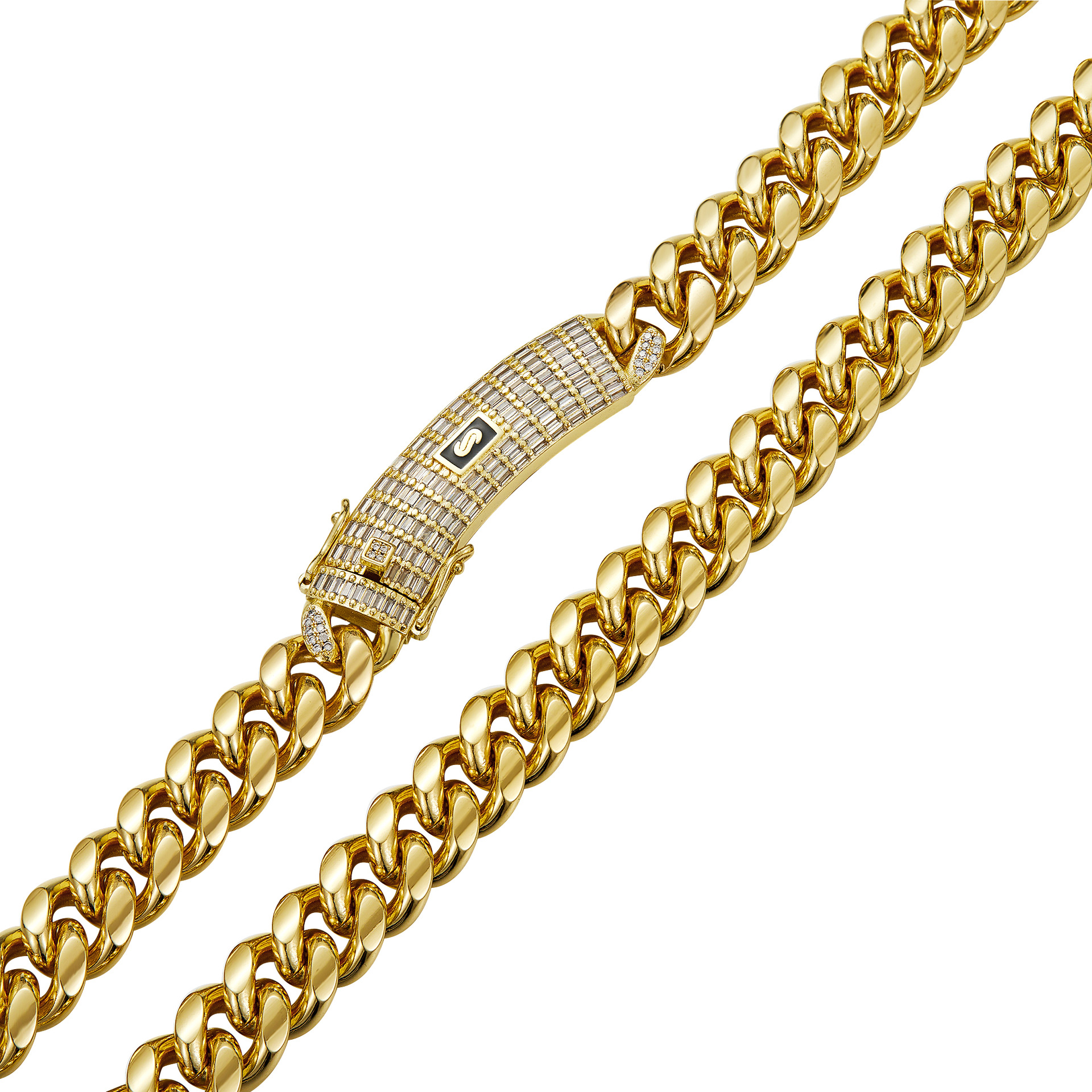 6-14mm Solid Stainless Steel Miami Cuban Chain Necklace Bracelets T Zircon Long Clasp 14K Gold Plated Jewelry