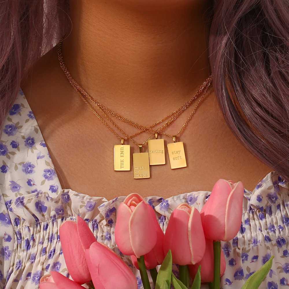 E. B.belle Personal Information Tarot Card Necklace Stainless Steel 18k Gold Plated Brushless Square Geometric Gold Necklace X241123