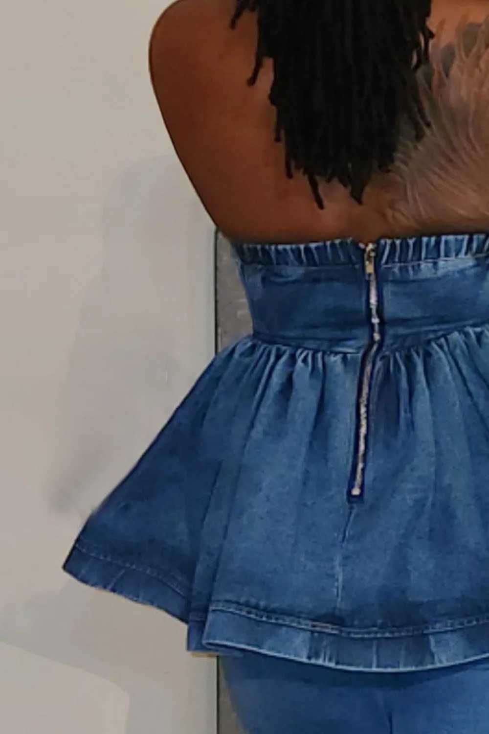 Niglub Party Denim Sexy Dress Solid Elastic Chest Packaging Zipper Mini Dress Summer Velvet Free Wrinkle Jeans M241123