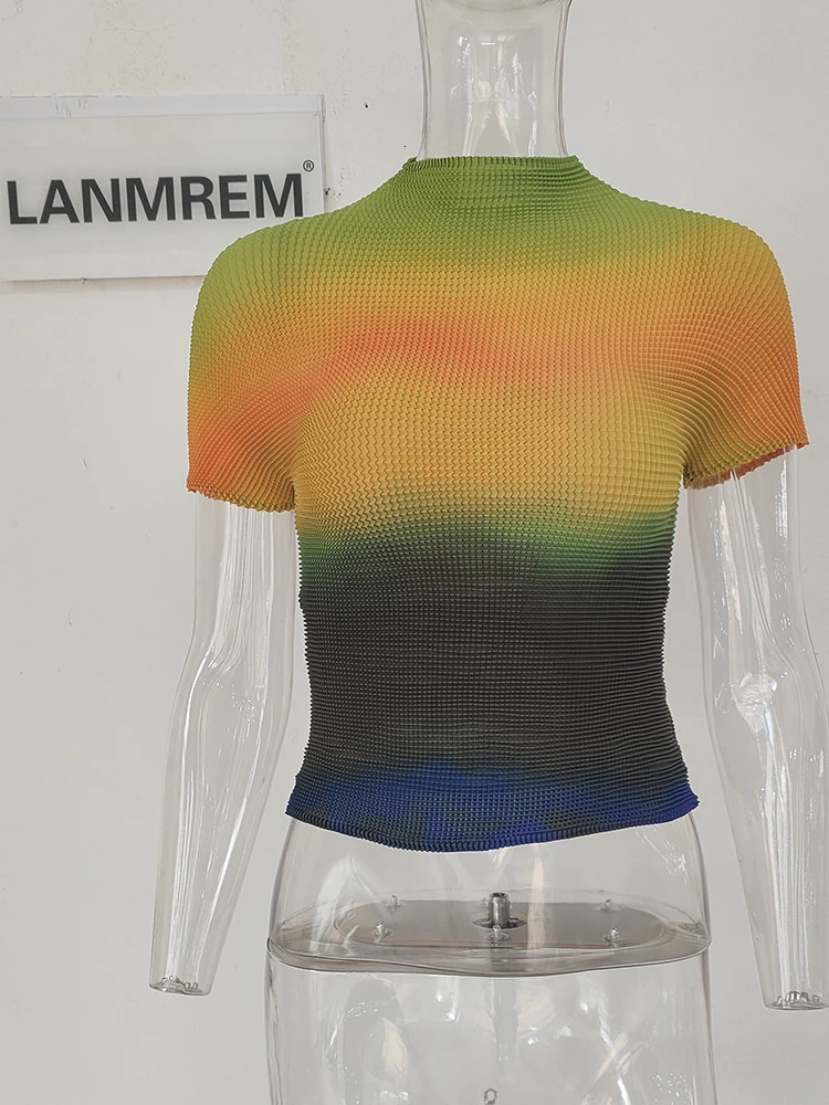 LANMREM 2024 Summer All-match T-shirt For Famale High Quality Thin Style Elastic Fabric Short Sleeve Tops Women Causal YJ780 240424