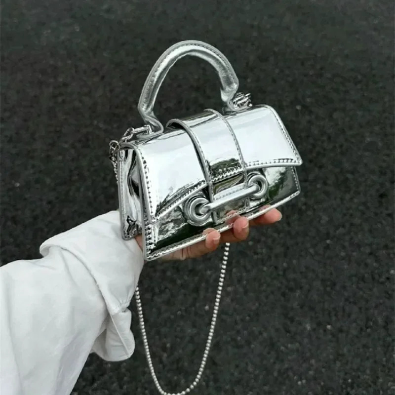 Vintage Women Silver Chic Crossbody Bag Small Shoulder Bags Fashion Gold Mini Coin Purse Cute Pu Leather Handbag 241115