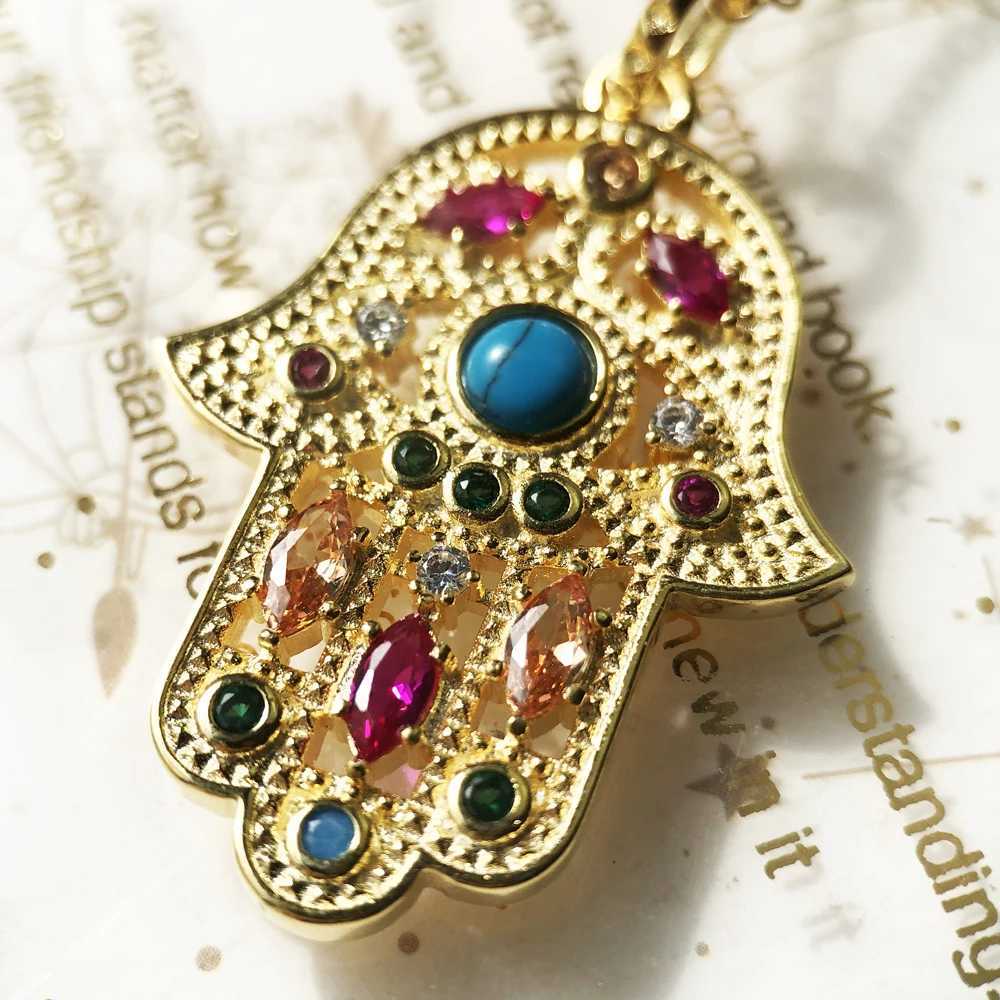 Charm necklace Fatima gold hand summer brand new retro exquisite jewelry European 925 sterling silver turquoise womens gift X241123
