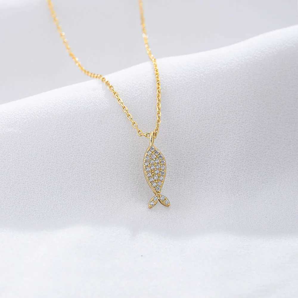 14k gold plated Cute Zircon Fish Pendant Necklace jewelry 925 Sterling Silver necklace for Kids Girls X250516
