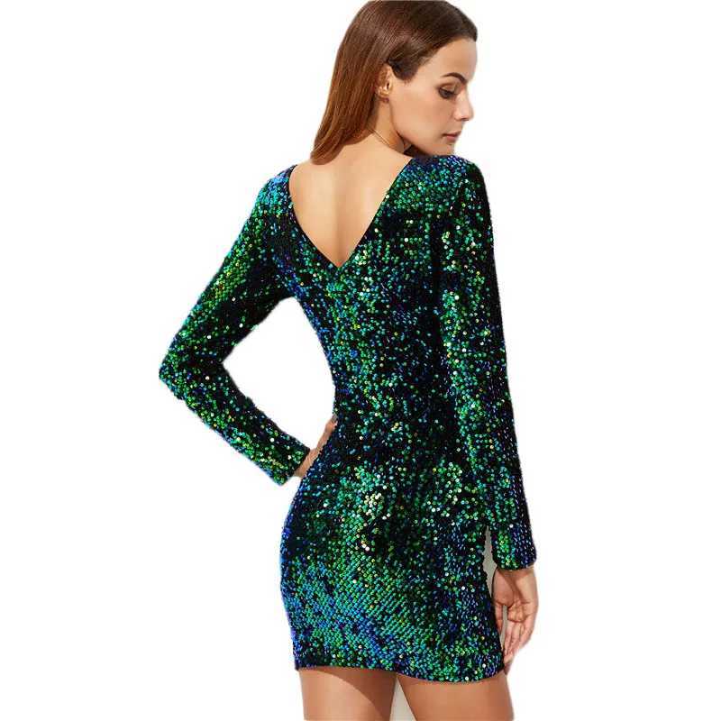 Green Sequi dress Wen new sexy slim fit backless body party dress Niglub mini Christmas dress womens dress M241123