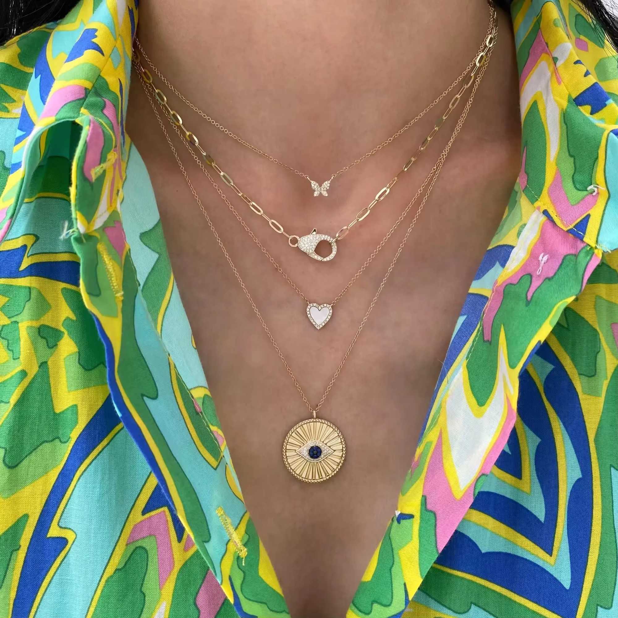 New 925 silver coin with blue Evil Eye pendant necklace covered with cubic zirconia 18K gold-plated suitable for womens exquisite jewelry X241123