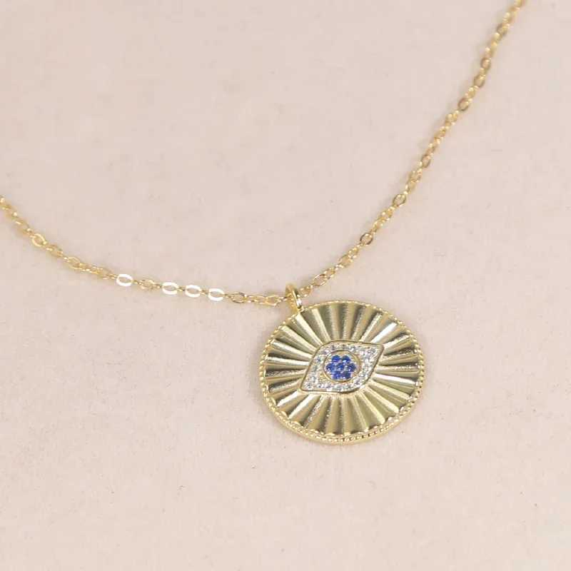 New 925 silver coin with blue Evil Eye pendant necklace covered with cubic zirconia 18K gold-plated suitable for womens exquisite jewelry X241123