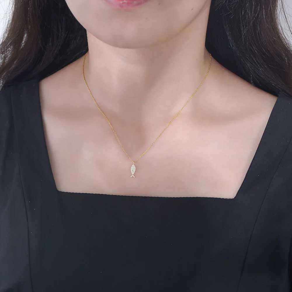 14k gold plated Cute Zircon Fish Pendant Necklace jewelry 925 Sterling Silver necklace for Kids Girls X250516