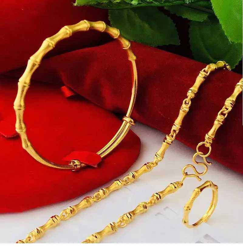 Pure 18k gold necklace bracelet jewelry set real gold chain womens exquisite jewelry 18k wedding bracelet ring necklace X241123