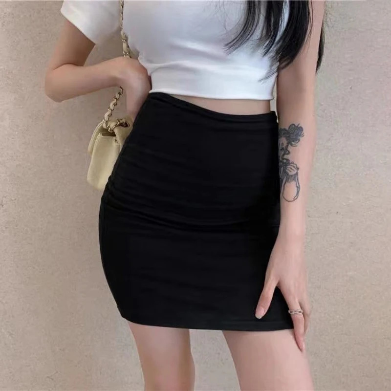 Elasticity Black Onestep Skirt Women Summer High Waist Tight Sexy Girl Bag Hip Short Night Club Mini 240419