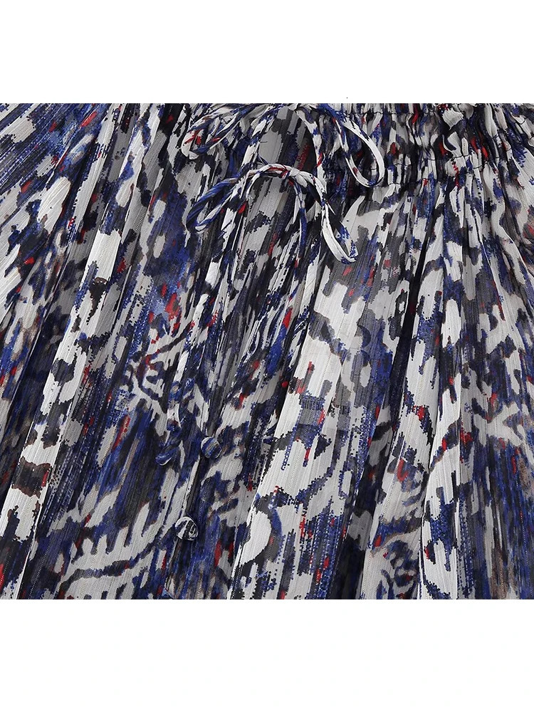 TRAF Summer Print Skirts Sets For Women Fashion Thin 2PCS Vintage Long Sleeved Shirt Tops ALine Mini 240423