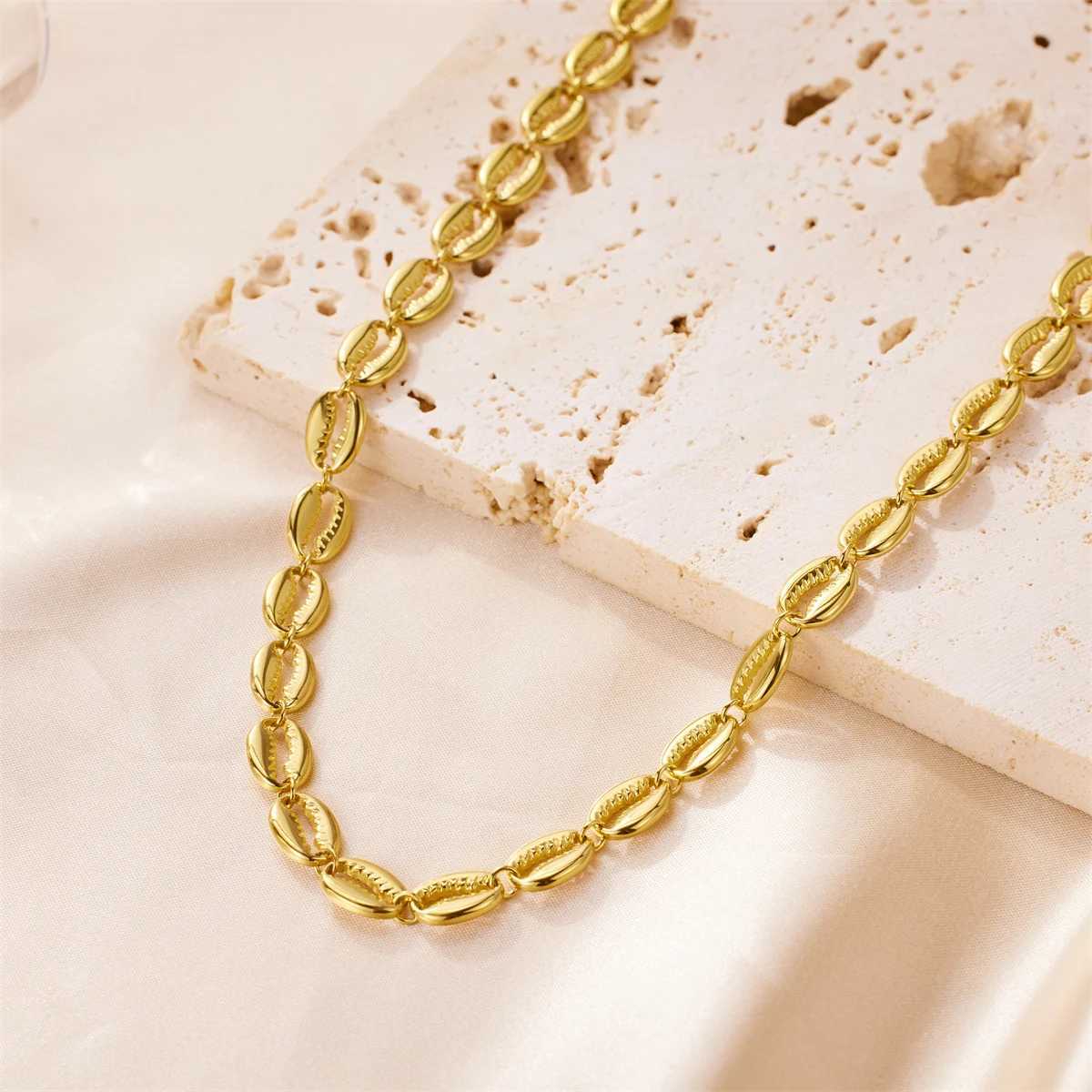 18k Gold Plated Stainl Steel Shell Chain Necklace For Men Women Choker Jewelry Birtay GiftX241123