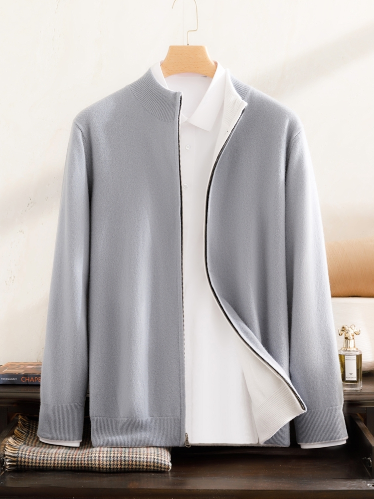 Cashmere Cardigan Sweater For Men - 2024 Autumn Winter Thick Knitwear, Reversible, Long Sleeve, Casual Basic Coat