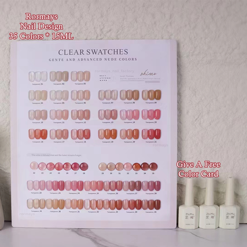 Rormays Ice Transparent Bare gel Polishing 35PCS Jade Grease Bare Varnish gel UV LED Impregnating Primer Pink gel Salon Art Wholesale Factory 15ML