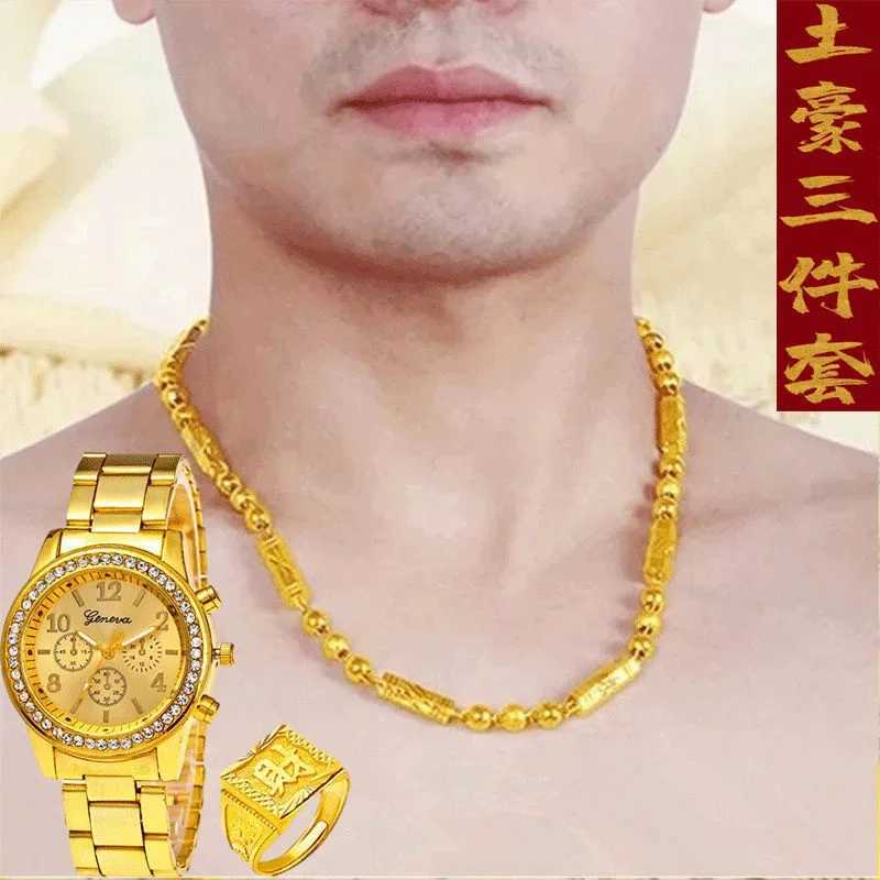Gift plated with% real gold 24k 999 necklace mens aggressive 999 large 999 chain thick new style pure 18K gold jewelry X241123