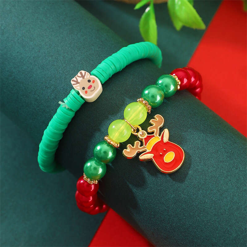 Temu hot selg new fashionable soft ceramic bead Christmas set Santa Claus bracelet