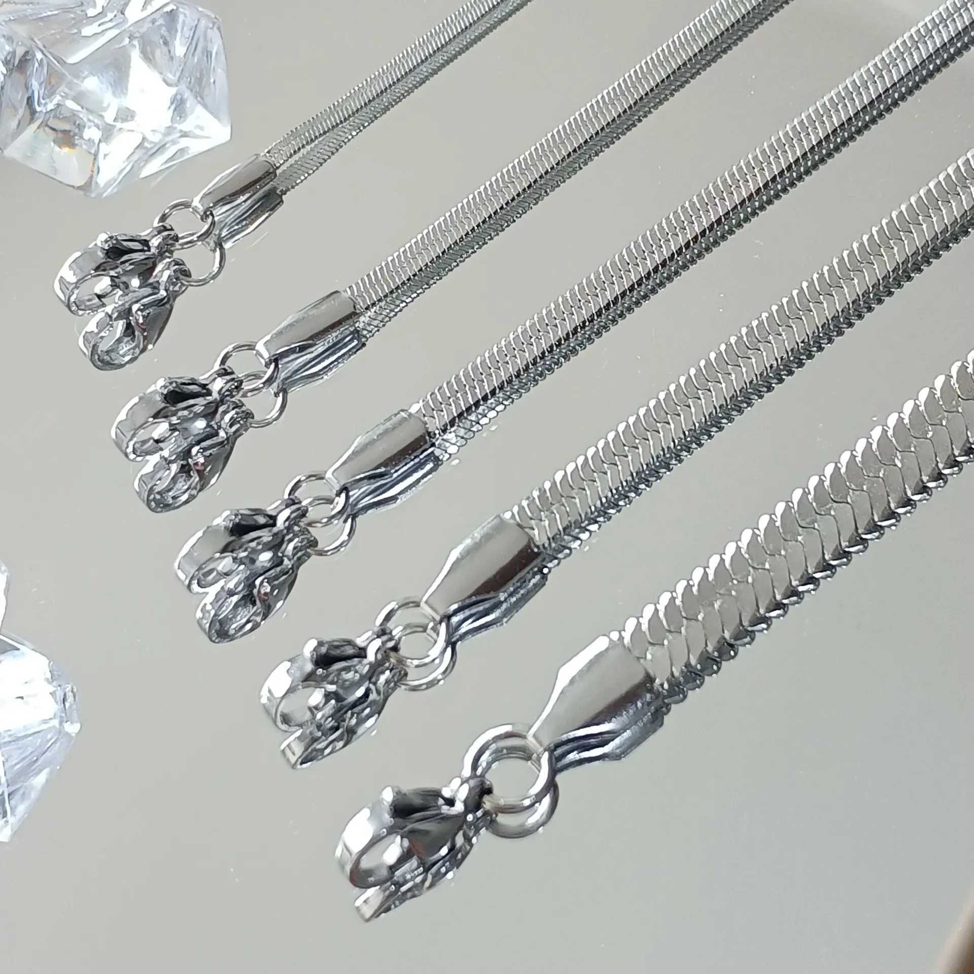 Gold mens 925 sterling silver 4mm flat snake chain necklace punk chain womens jewelry fashion trend party accessories wholesale X241123