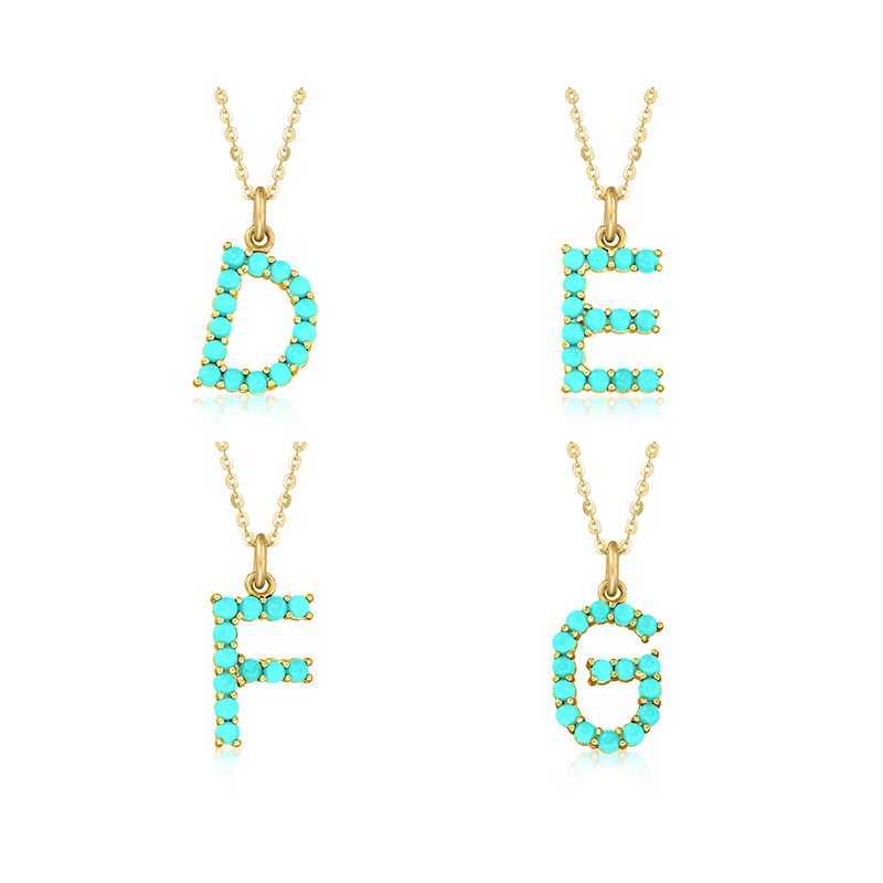 AIDE 925 sterling silver turquoise initial 26 letter pendant Clavicle necklace gold chain womens accessories jewelry gift X241123