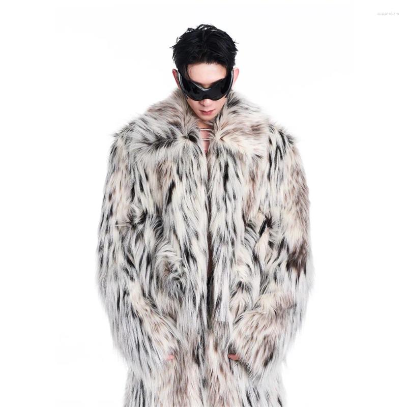 Men's Tracksuits Good Quality Winter Fur Coat Pants 2 Piece Set Men Punk Hip Hop Faux Jacket Fashion Wide Leg