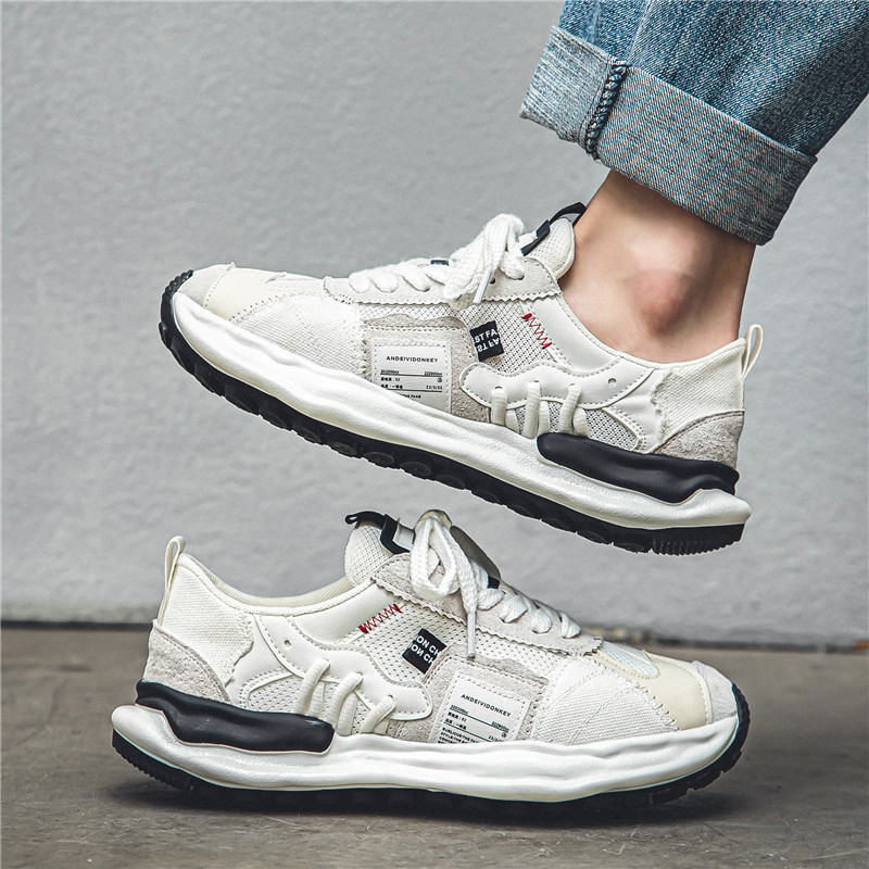 designer in black white Men's new summer mesh breathable dad shoes fashionable comfortable casual and sporty thick soles