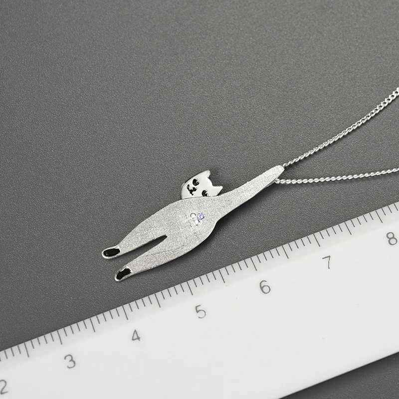 Lotus Fun 18K Gold Long Naughty Fashion Cute Cat Pendant 925 Pure Silver Chain and Necklace X241123