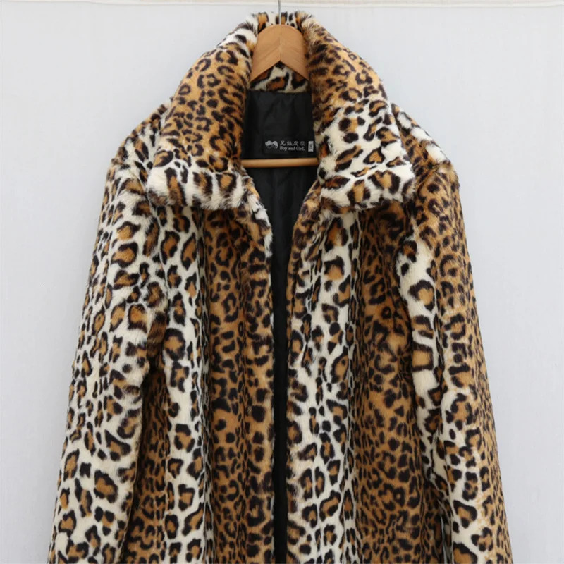 S-6XL size fashionable mens jacket leopard print warm mink velvet mens winter jacket loose outdoor sports and leisure long park 241122