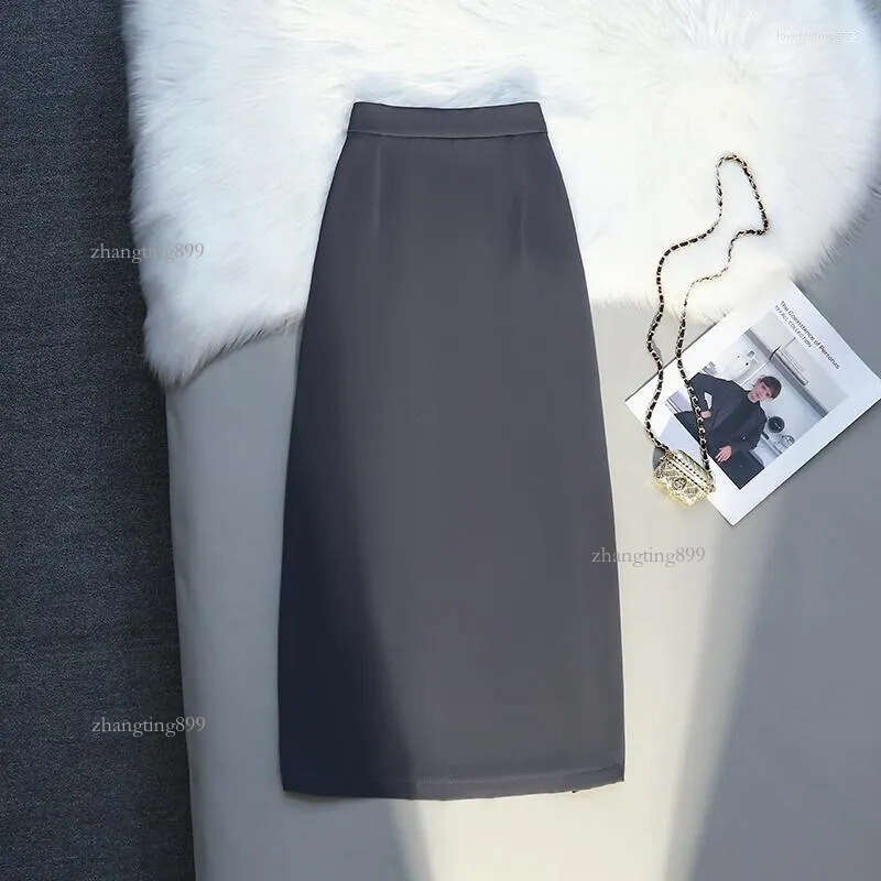 Skirts Korean Style A Line Long Women Spring Summer High Waist Split Skirt Woman Elegant Office Midi Ladies