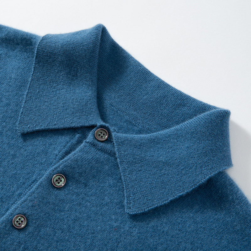 Polo Shirt Men Sweater 100% Goat Cashmere Knit Jumper Soft Warm Hot Sale Full Sleeve Pullover Solid Color Male Clothes Wl01