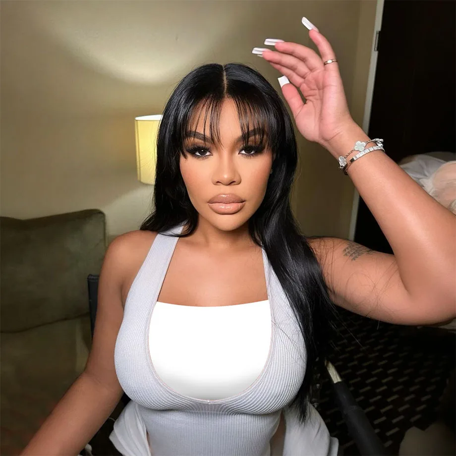 200density Straight Human Hair Wigs with Bangs NATURAL Brazilian Remy Human Hair Wigs Hair 28 Cheap Full Wigs for Women