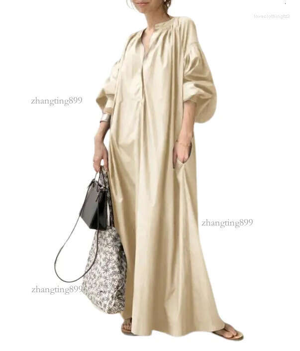 Casual Dresses For Women 2023 Summer Style Commuter Clear Cotton Linen Loose Lantern Sleeves Large Swing Dress Simple
