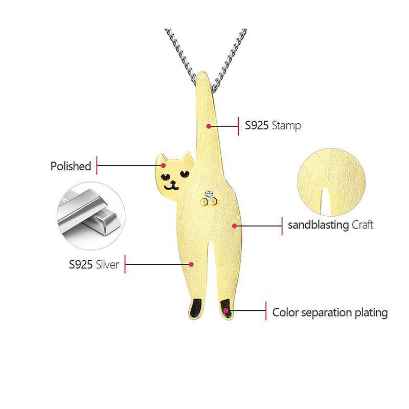 Lotus Fun 18K Gold Long Naughty Fashion Cute Cat Pendant 925 Pure Silver Chain and Necklace X241123