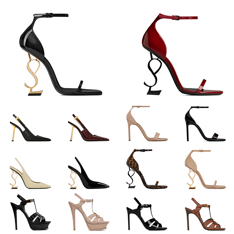 With Box yslheels Open Toe Slingback Designer Sandals Women Luxury High ysl Heels Black Nude brown Ladies Leopard Heels[code ：L]Pumps Shoes