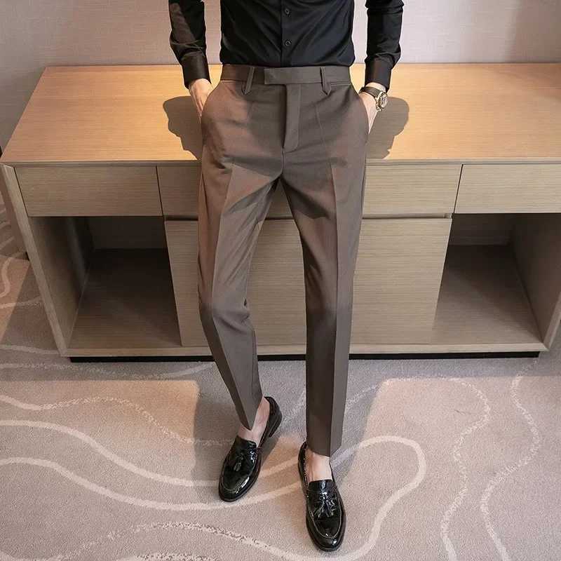 British mens suit pants brown black fashionable formal business casual pants straight slim fit mens Trouser official wedding dress W24241123