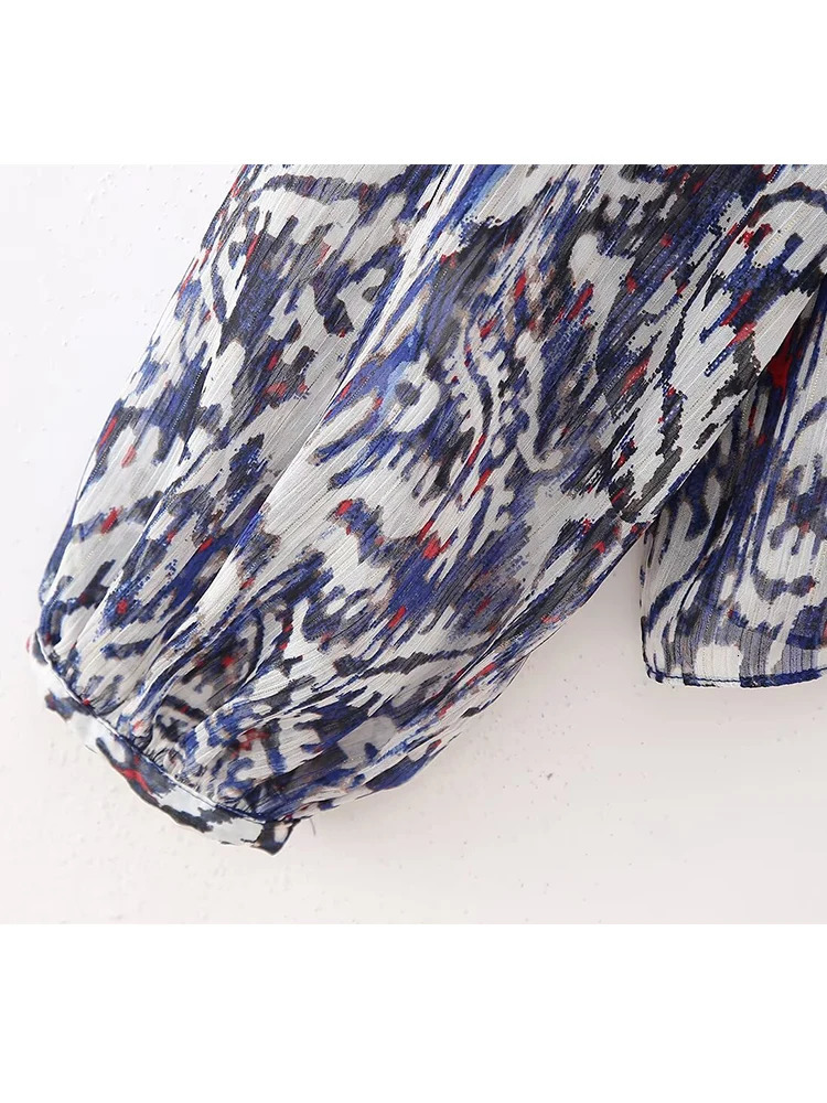 TRAF Summer Print Skirts Sets For Women Fashion Thin 2PCS Vintage Long Sleeved Shirt Tops ALine Mini 240423