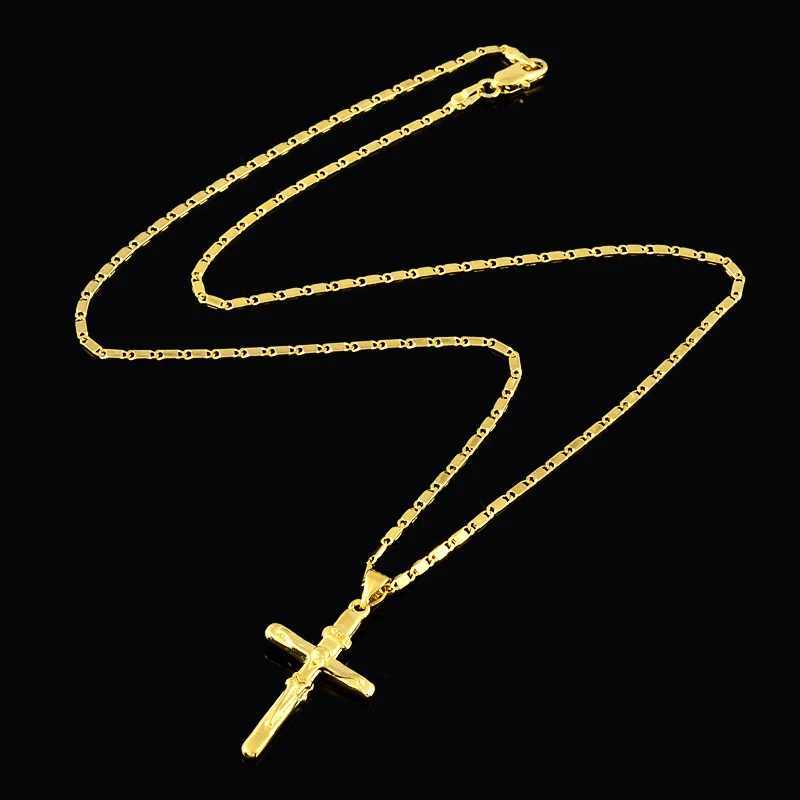 New 24K Gold Necklace Cross Pendant Gold Plated Necklace Mens and Womens Jewelry Gift 45CM/50CM X241123