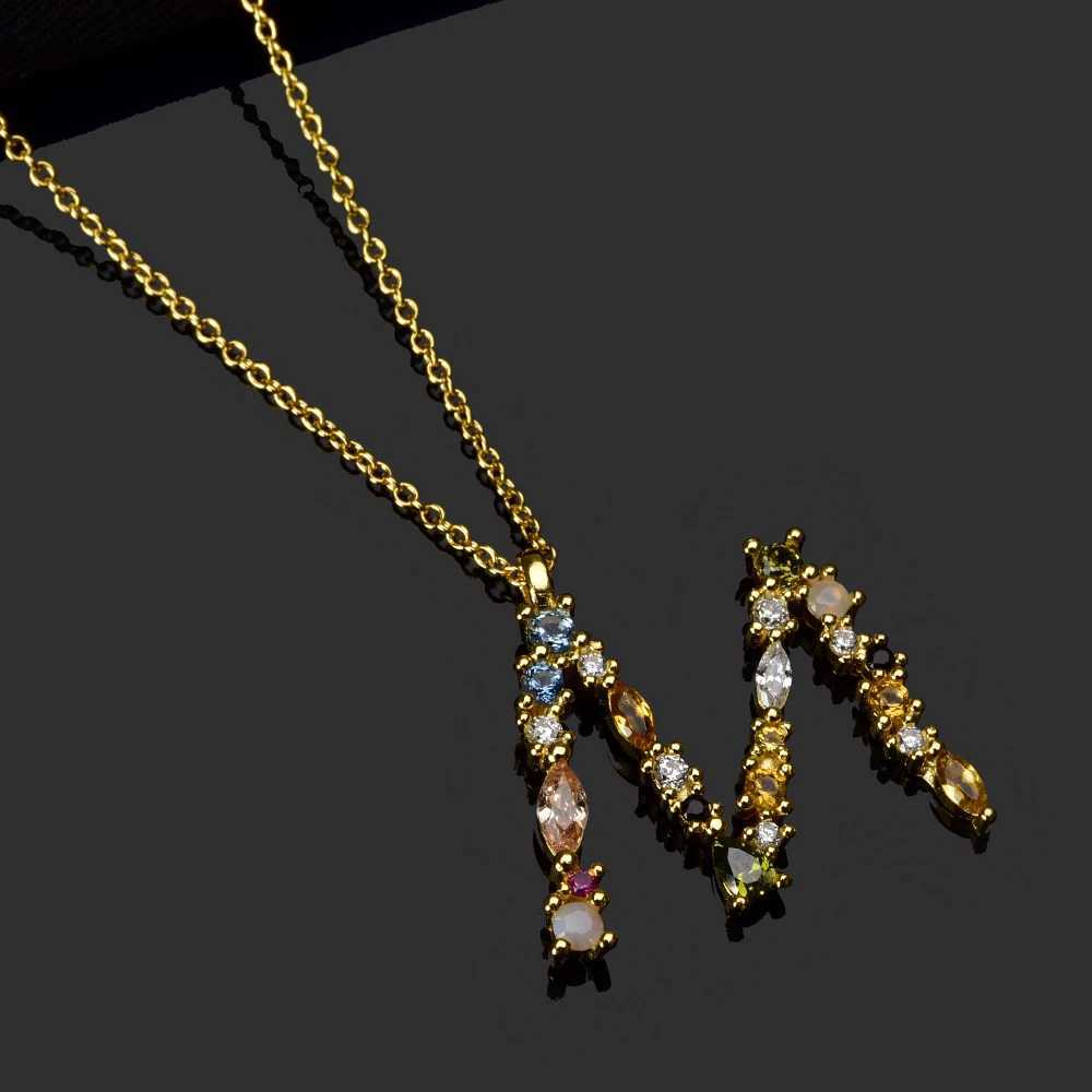 Kikic 925 sterling silver gold M letter initial pendant necklace letter name special color CZ zircon womens jewelry X241123