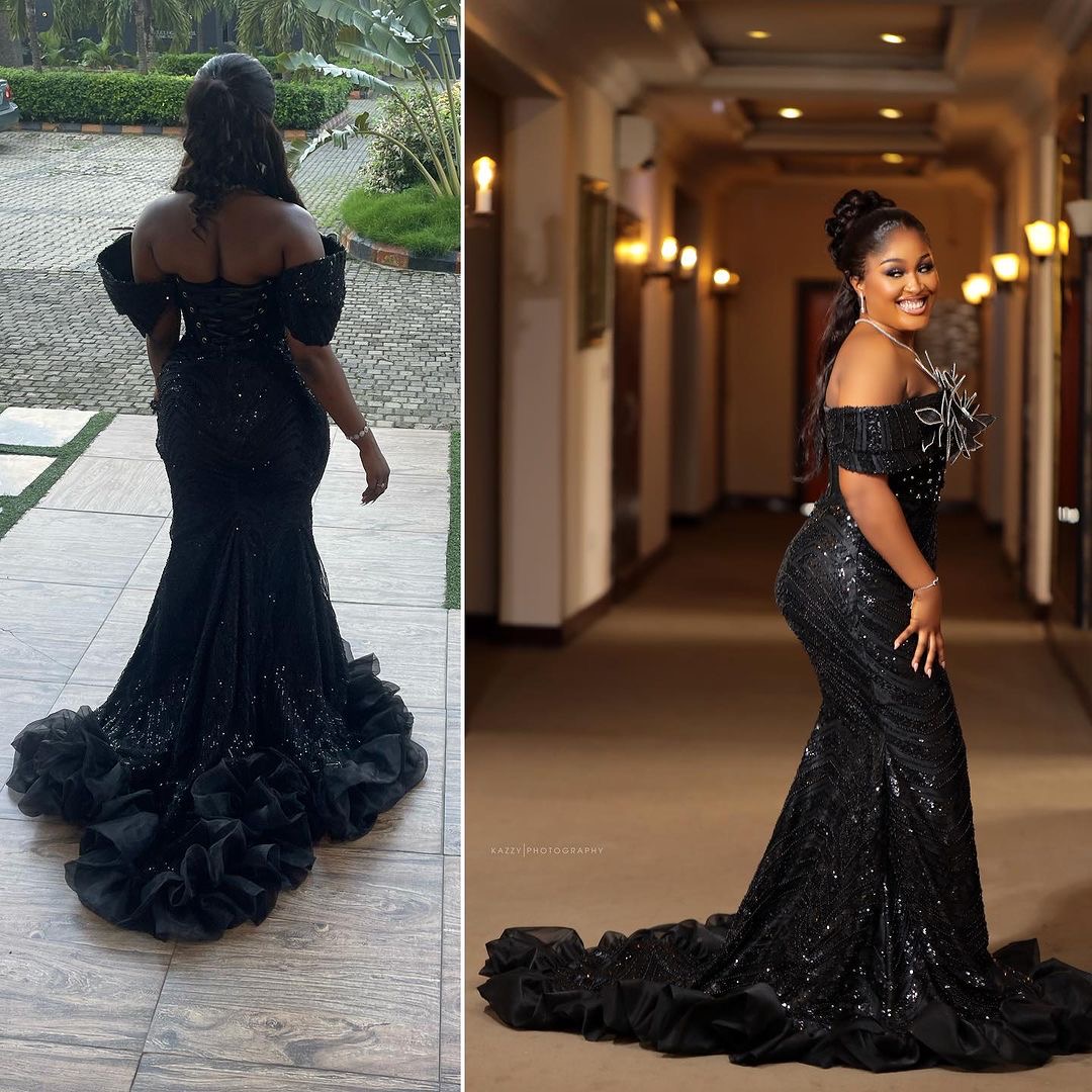 Black Mermaid Prom Dresses 2024 Beaded Florals Sequined Lace Evening Formal Party Second Birthday Engagement Gowns Plus Size Dress For Special Occasio