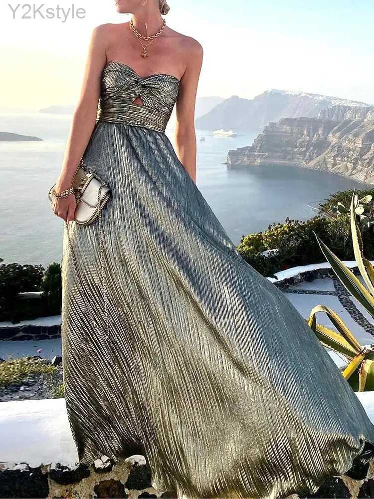 Sexy Twisted Strapless Hollow Long Dress Wenbohe Ele Bronze Ning Dress Fashion Strapless A-line Party Dress M241123