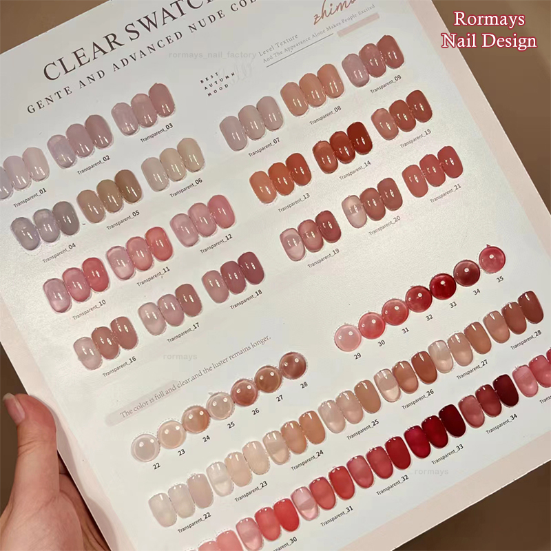 Rormays Ice Transparent Bare gel Polishing 35PCS Jade Grease Bare Varnish gel UV LED Impregnating Primer Pink gel Salon Art Wholesale Factory 15ML