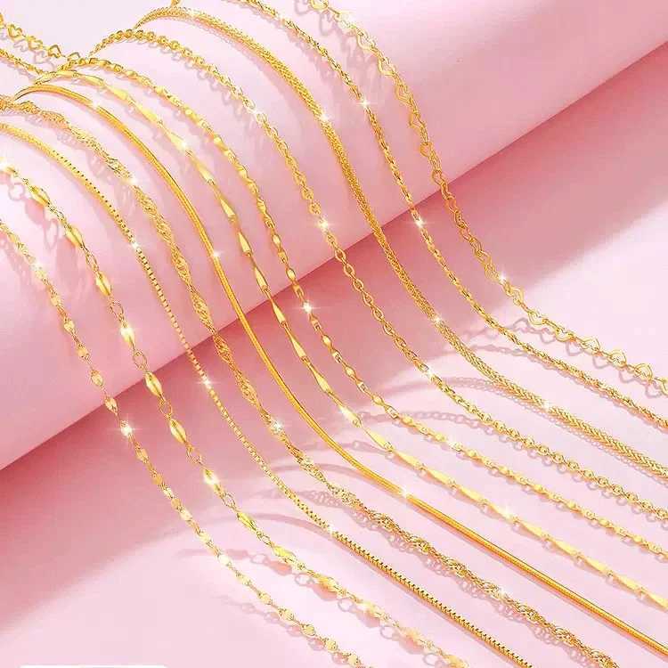 14k pure gold necklace womens box chain snake bone/star/cross chain 18 inch necklace exquisite jewelry gift X241123 - view 1
