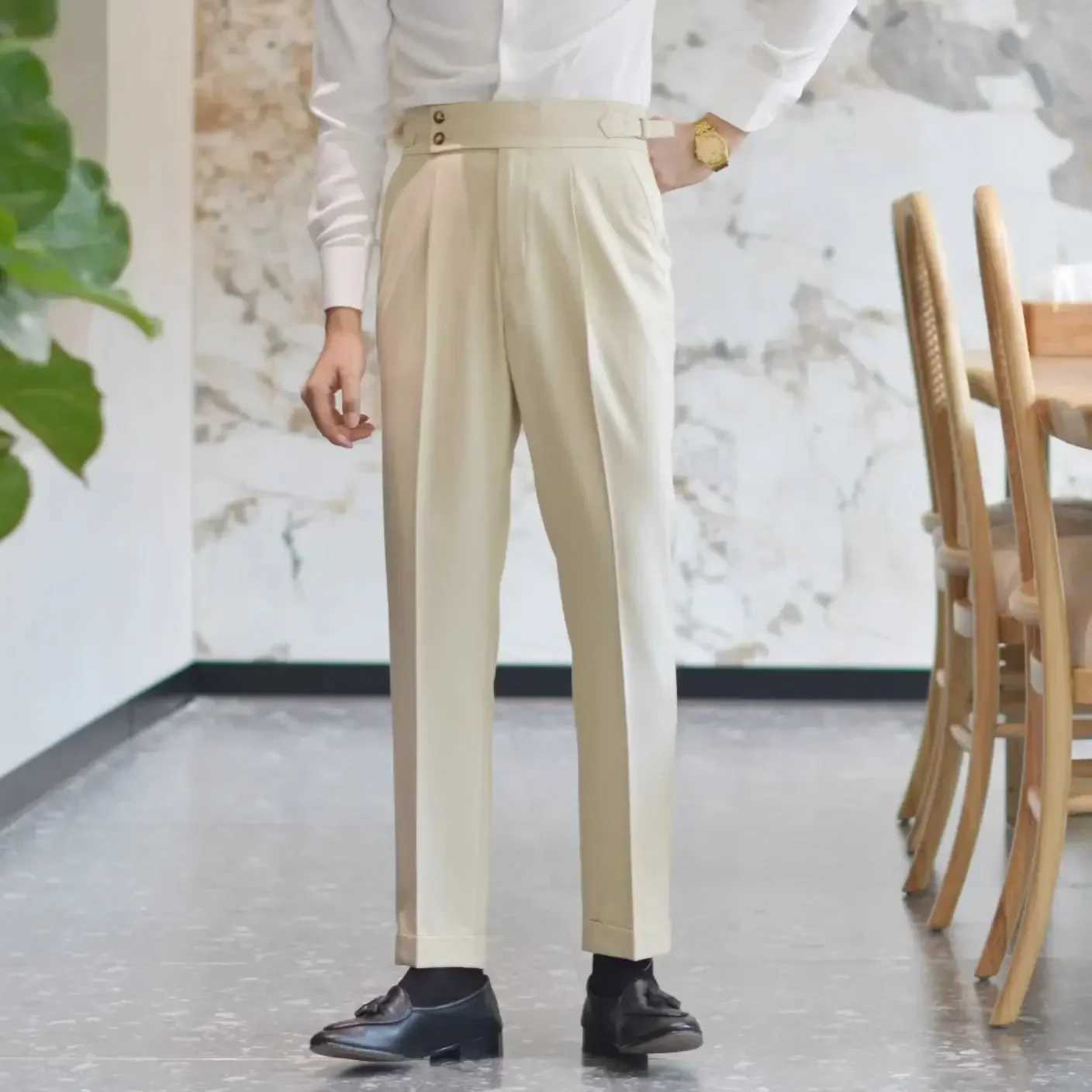 White mens summer pants 9-piece cut straight mens suit mens anti wrinkle retro 2024 classic formal designer clothing fashion W24241123