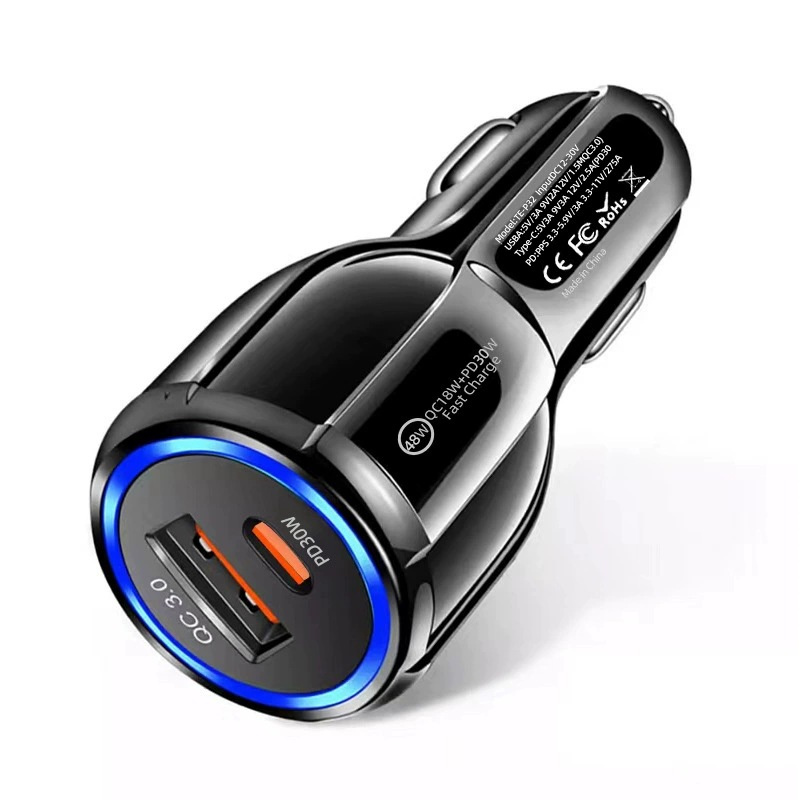 2 Ports 48W QC3.0 Fast Charger PD USB-C Quick Car Charger Phone Fast Charging Charger For iPhone 15 14 13 12 Mini 11 Pro Xr Xs Max Samsung S24 S23 S22