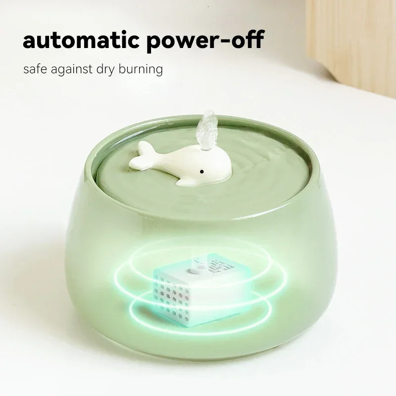 1300ml Cat Water Fountain Ceramic USB Charging Pet Beverage with Filter Small Dog Water Dispenser Wooden Stand 241122