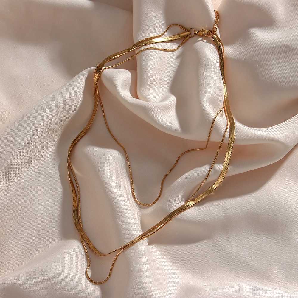 Tarnish Free Stainl Steel 18K Gold Plated Herryingbone Thin Snake Chain Layer Necklace Sexy Womens Gold Chain NecklaceX241123